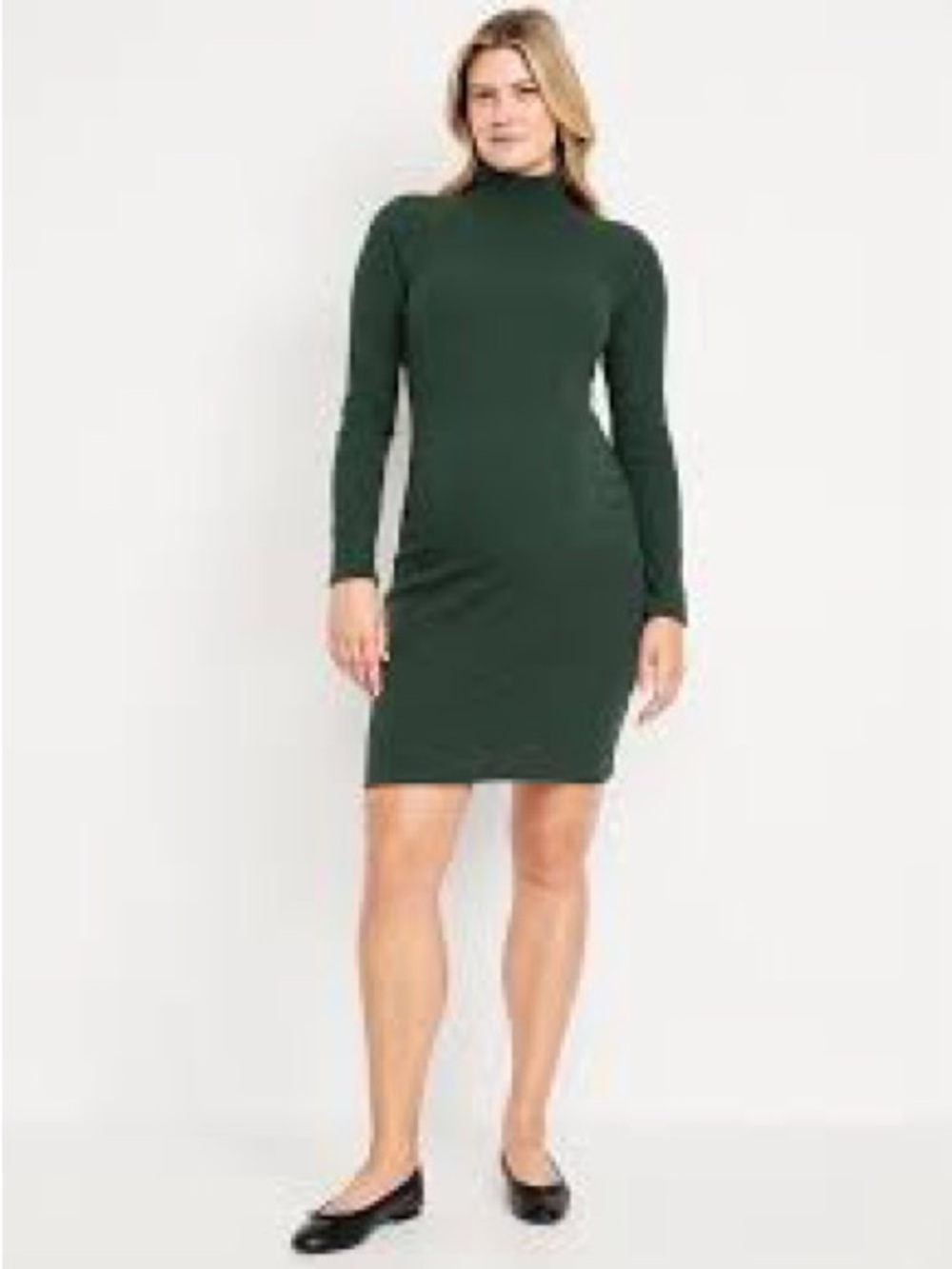 Old Navy maternity Emerald Green Mock Neck Midi Dress M Cotton Casual